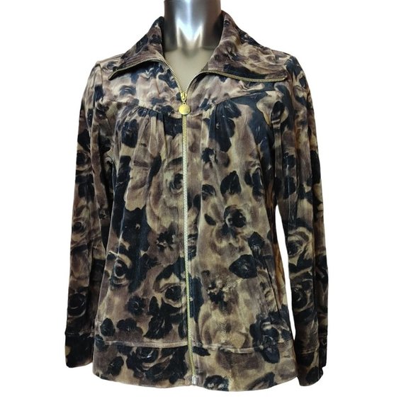 STYLE & CO SPORT Womens L Brown Floral Full Zip Lightweight Shirt Jacket - Picture 1 of 3